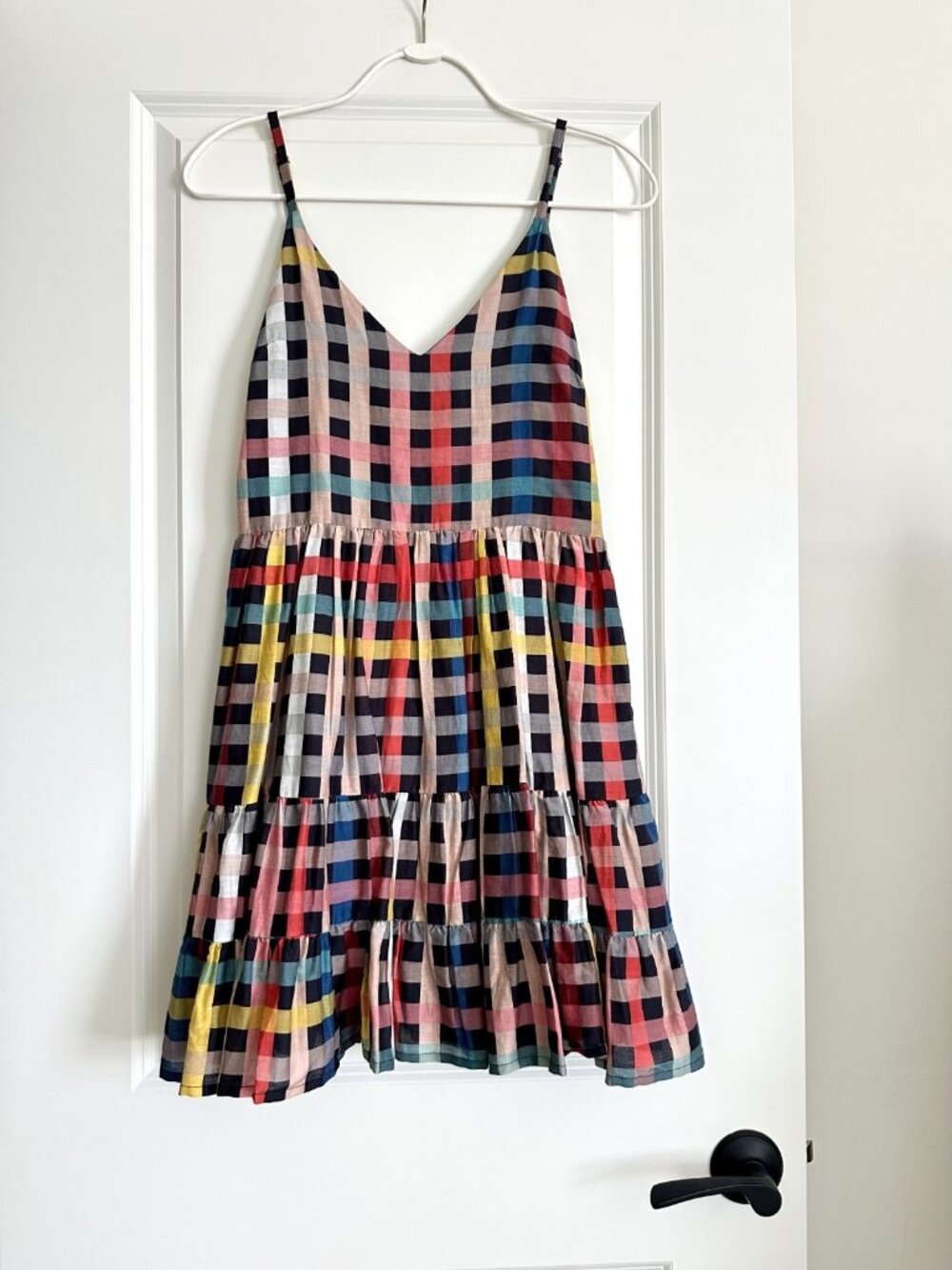 CAROLINA K Silk Cotton Blend Ruffle Check Mini Dress in Multi Size S